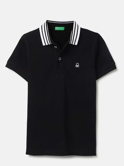 United Colors of Benetton - Black Regular Fit Solid Polo T-Shirt