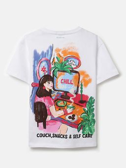 United Colors of Benetton - White Longline Round Neck Graphic Print T-Shirt