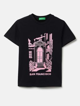 United Colors of Benetton - Black Regular Fit Round Neck Graphic Print T-Shirt