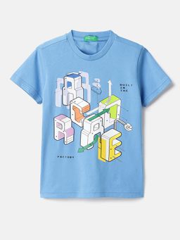 United Colors of Benetton - Blue Regular Fit Round Neck Graphic Print T-Shirt