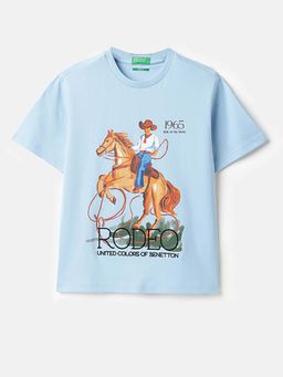 United Colors of Benetton - Blue Relaxed Fit Round Neck Graphic Print T-Shirt