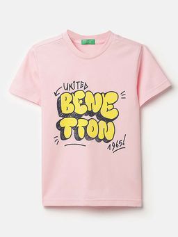 United Colors of Benetton - Peach Regular Fit Round Neck Typography Print T-Shirt