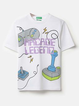 United Colors of Benetton - White Relaxed Fit Round Neck Graphic Print T-Shirt