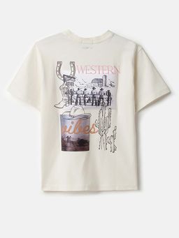 United Colors of Benetton - Off White Relaxed Fit Round Neck Graphic Print T-Shirt