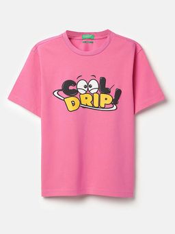 United Colors of Benetton - Pink Relaxed Fit Round Neck Graphic Print T-Shirt