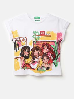 United Colors of Benetton - White Boxy Fit Round Neck Graphic Print T-Shirt