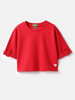 United Colors of Benetton - Red Cropped Round Neck Solid T-Shirt