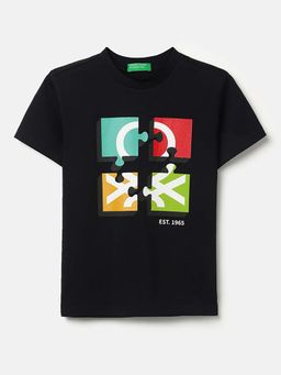 United Colors of Benetton - Black Regular Fit Round Neck Graphic Print T-Shirt