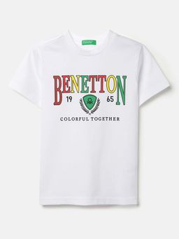 United Colors of Benetton - White Regular Fit Round Neck Typography Print T-Shirt