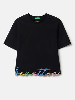 United Colors of Benetton - Black Regular Round Neck Embroidered T-Shirt