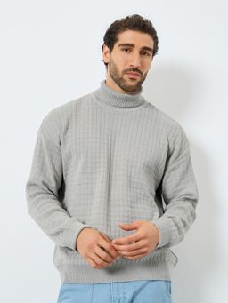 Styli - Mens Oversized Fit Turtle Neck Textured Sweater
