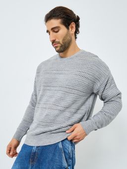 Styli - Mens Regular Fit Crew Neck Textured Sweater