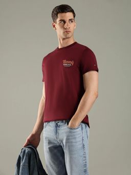 Tommy Hilfiger - Maroon Logo Slim Fit Cotton T-Shirt