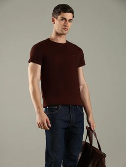 Tommy Hilfiger - Brown Solid Slim Fit Cotton T-Shirt