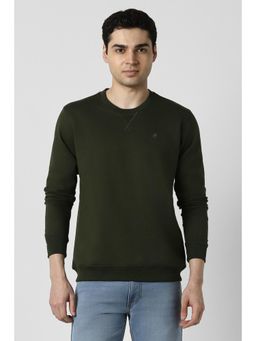 Peter England - Mens Green Solid Crew Neck Sweatshirt