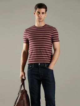 Tommy Hilfiger - Burgundy Stripes Slim Fit Cotton T-Shirt