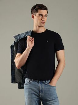 Tommy Hilfiger - Navy Blue Solid Regular Fit Cotton T-Shirt