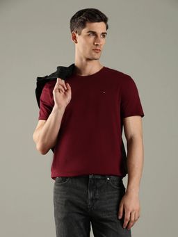 Tommy Hilfiger - Burgundy Solid Regular Fit Cotton T-Shirt