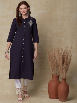FASHOR - Embroidered Kurta - Navy Blue