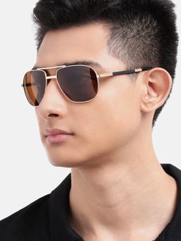 Carlton London - Gold with Polarised Lens Foldover Rectangle Sunglasses (CLSM425)