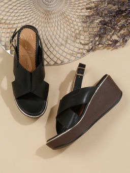 Bruno Manetti - Women Buckle Casual Wedges Black