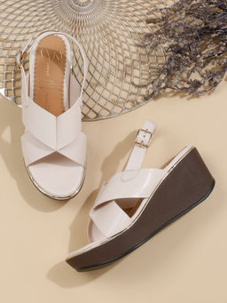 Bruno Manetti - Women Buckle Casual Wedges Cream