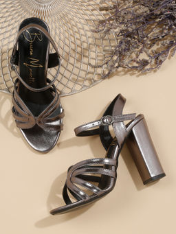 Bruno Manetti - Women Buckle Casual Sandal Heels Grey