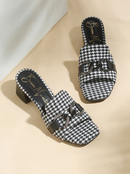Bruno Manetti - Women Slip On Casual Sandal Heels Black & White