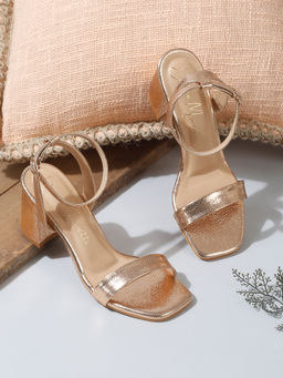 Bruno Manetti - Women Buckle Casual Sandal Heels Rose Gold