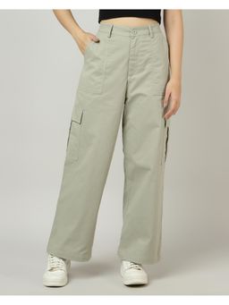 Sands of India - Sage Green Wide Leg Cargo Pant with Flap Pockets