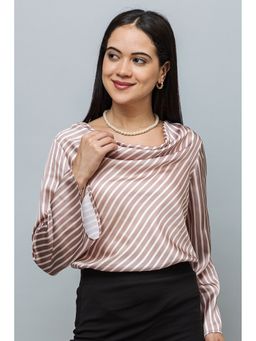 PURYS - Women Pink Cowl Neck Satin Top