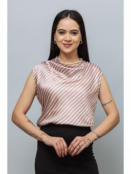 PURYS - Women Pink Cowl Neck Satin Top