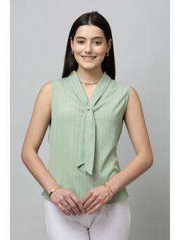 PURYS - Women Green Textured Tie-Ups Top