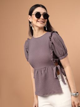 Style Quotient - Women Mauve Textured Casual Top