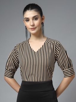 Style Quotient - Women Black Striped Formal Top