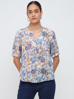 Cover Story - Women Off White Floral Printed Top