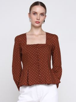 Cover Story - Women Brown Polka Dot Top