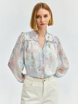 Cover Story - Women Grey Floral Regular Top