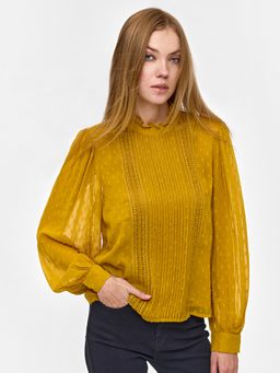 Cover Story - Women Mustard Flared Sleeves Textured Top