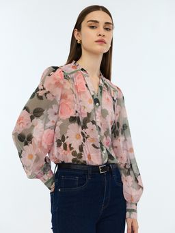 Cover Story - Women Multi-Color Sheer Blush-Toned Shirt
