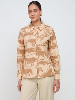 Cover Story - Women Beige Printed Shirt