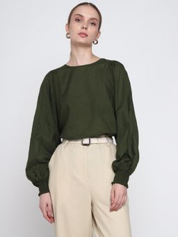 Cover Story - Women Olive Relaxed Solid Top