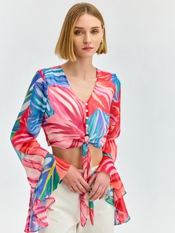 Cover Story - Women Red Floral Regular Crop Top