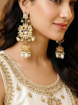 LUCKY JEWELLERY - Women White Gold Plated Navratan Jhumka Earrings