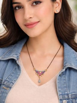 Digital Dress Room - Women Gold Multi-Color Stones & Heart Pendant Mangalsutra