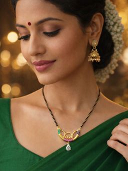 Digital Dress Room - Women Multi-Color Gold Love Charm & Diamond Drop Pendant Mangalsutra