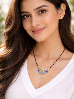 Digital Dress Room - Women Gold Plated Multi-Color Stones & Crystal Drop Mangalsutra