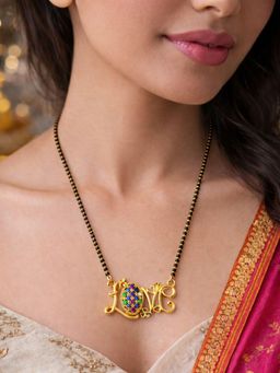 Digital Dress Room - Women Multi-Color Gold Love Pendant Black Beads Mangalsutra