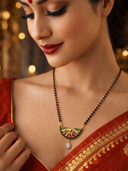 Digital Dress Room - Women Multi-Color Gold Heart & Black Beads Mangalsutra