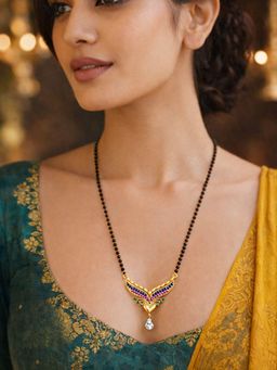 Digital Dress Room - Women Multi-Color Gold Plated Black Beads & Stones Mangalsutra